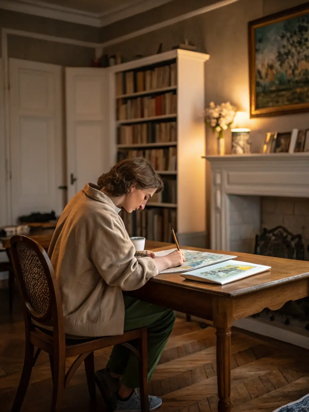 A photo of an artist-in-residence working diligently in their studio at ECO, surrounded by their tools and materials. The image captures the dedication and passion of the artists supported by ECO.